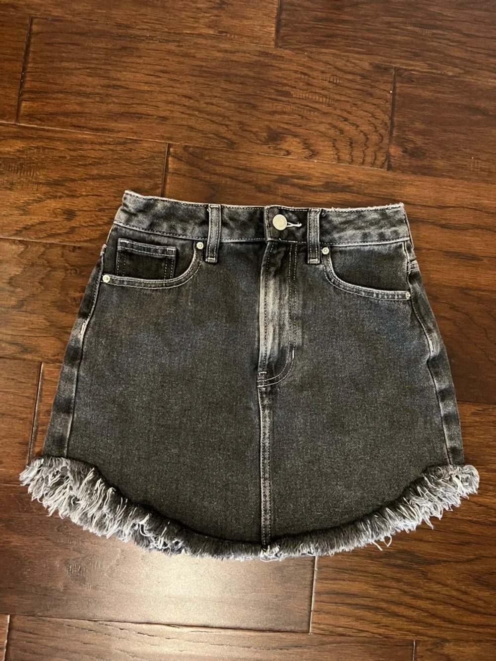 PacSun Black Washed Denim Mini Skirt with Frayed Hem